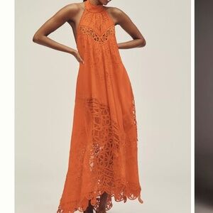 NWT $298 Anthropologie Halter Cutwork Lace Dress XS